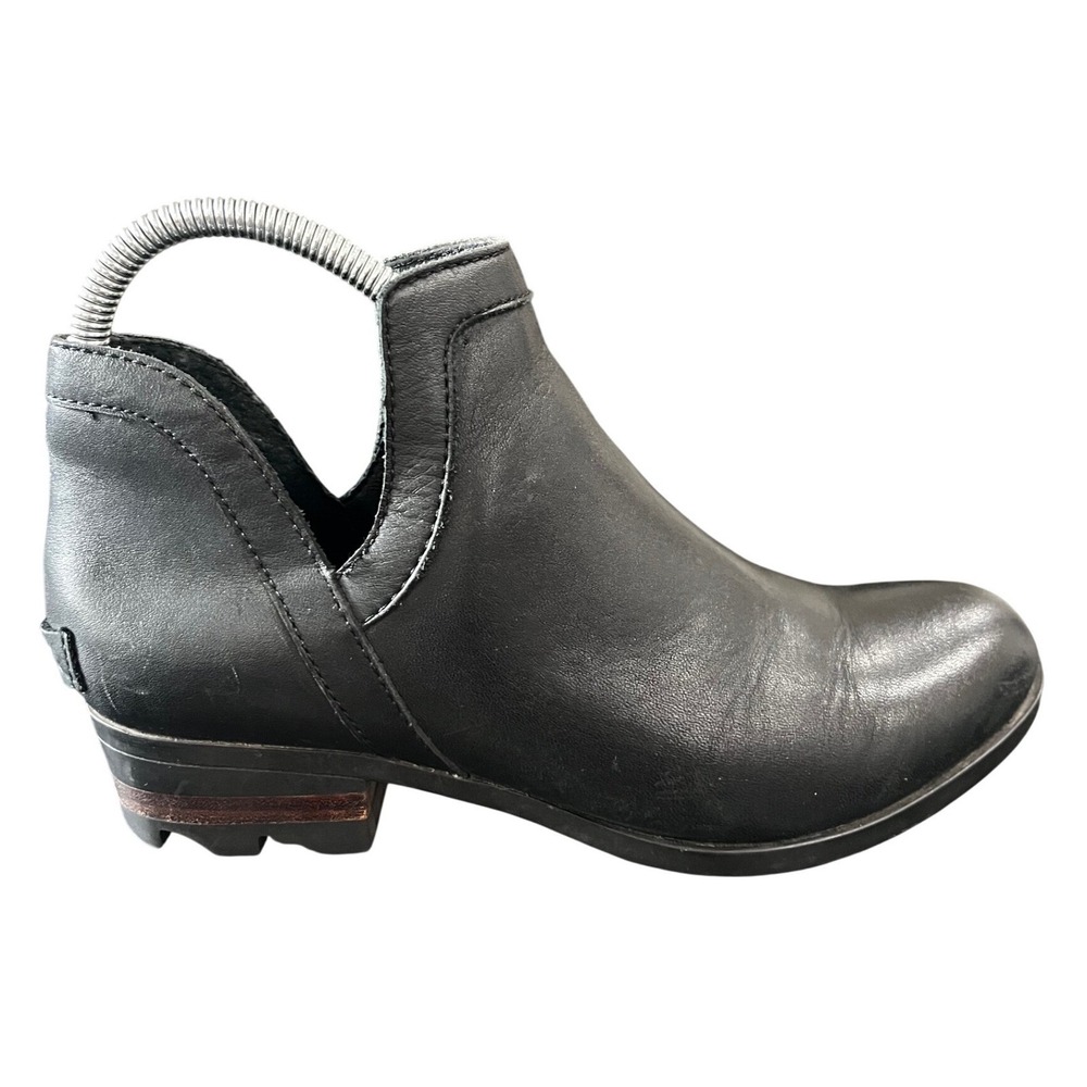 Sorel Lolla Cut-Out Black Leather Ankle Boots Women Stacked Heel Booties SZ 8.5 - Picture 6 of 10